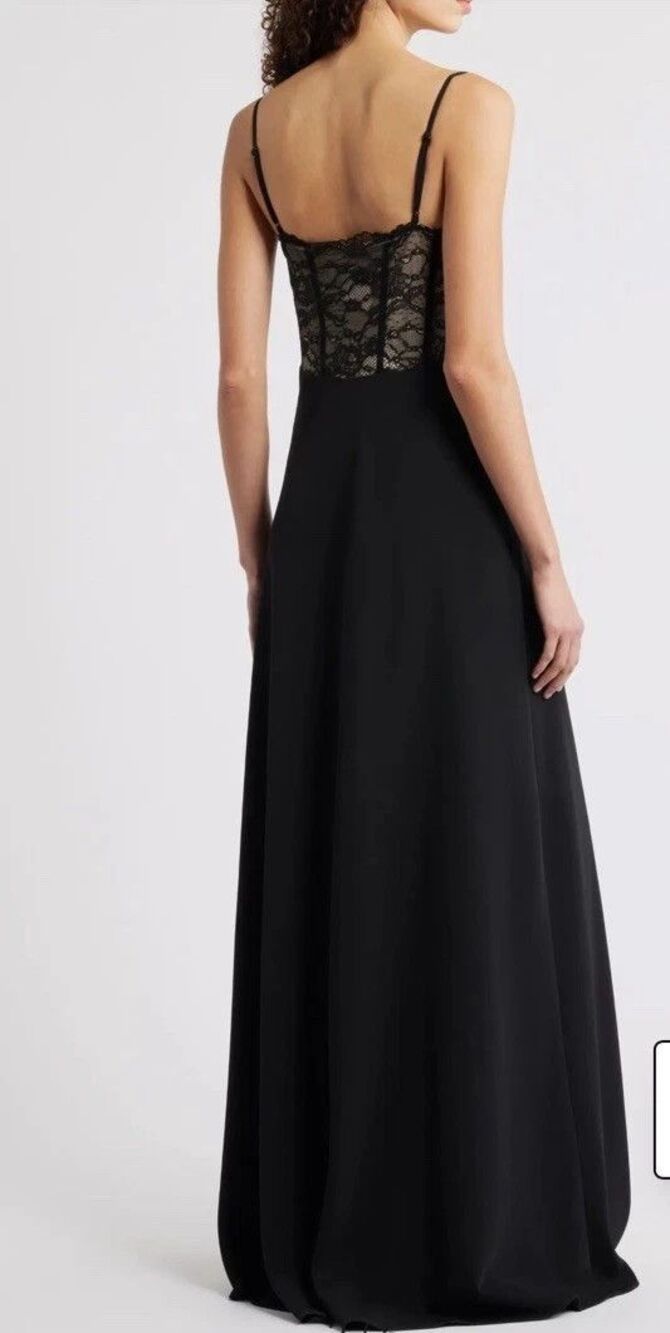 Black Halo Coressa Underwire Lace Inset Stretchy Crepe Gown, Sz 12, New - Picture 2 of 12